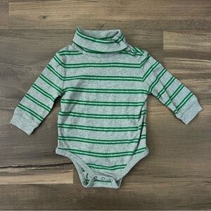 Vintage Y2K Circo Toddler Long Sleeve Striped Turtleneck Bodysuit Grey/Green 18m